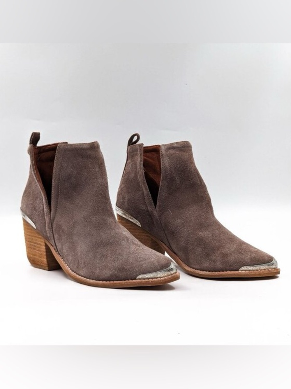 Jeffrey Campbell Cromwell Taupe Cut Out Suede Pointed Toe Boots